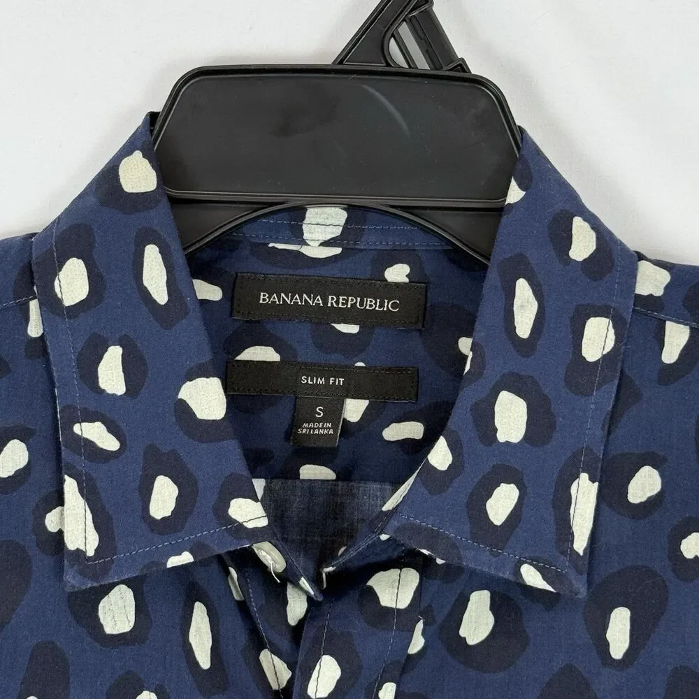 Banana Republic Mens Small Untucked Slim Fit Dress Shirt Navy Blue